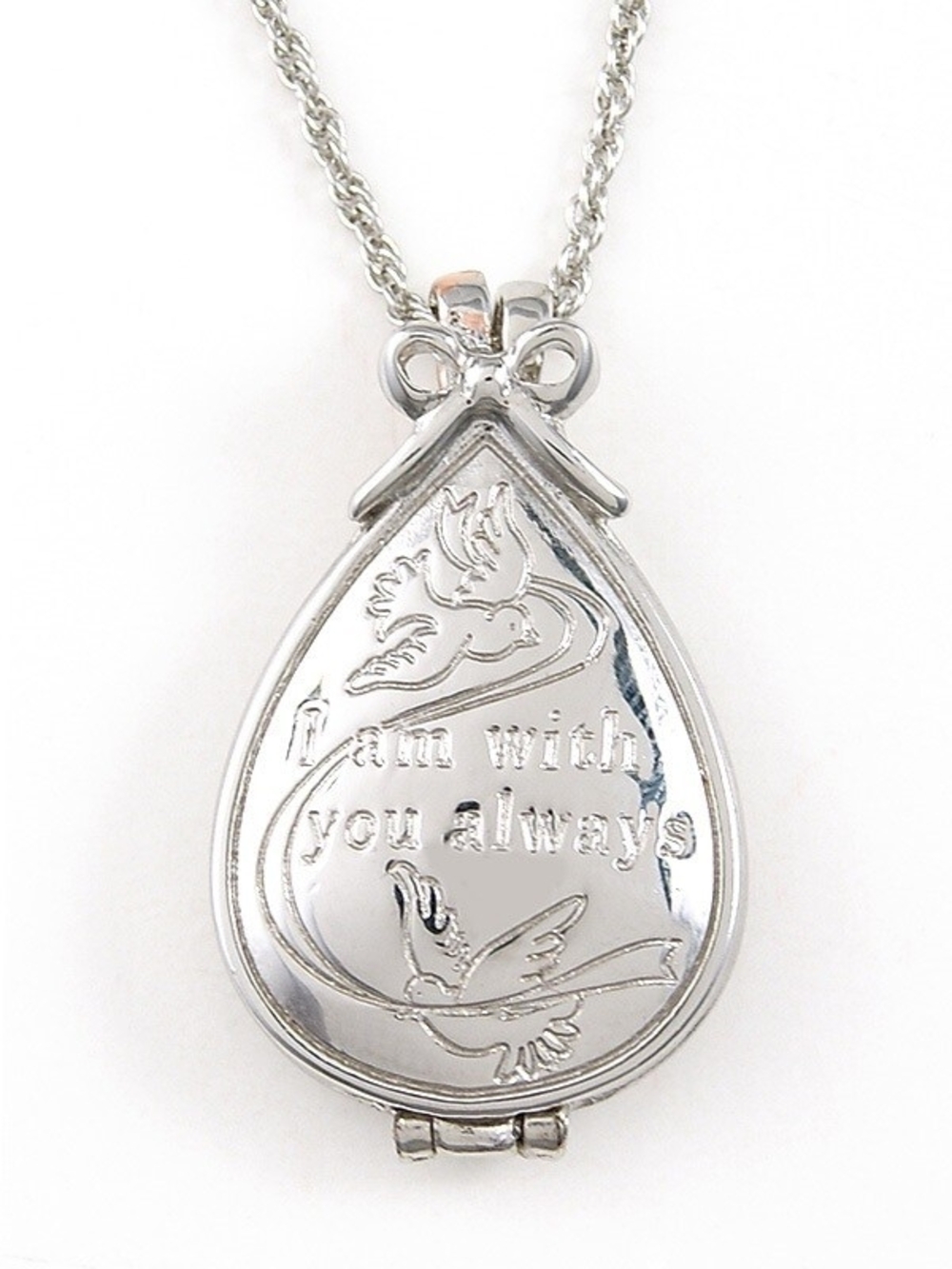 Silver Tear Drop "I Am With You Always" Pendant Necklace